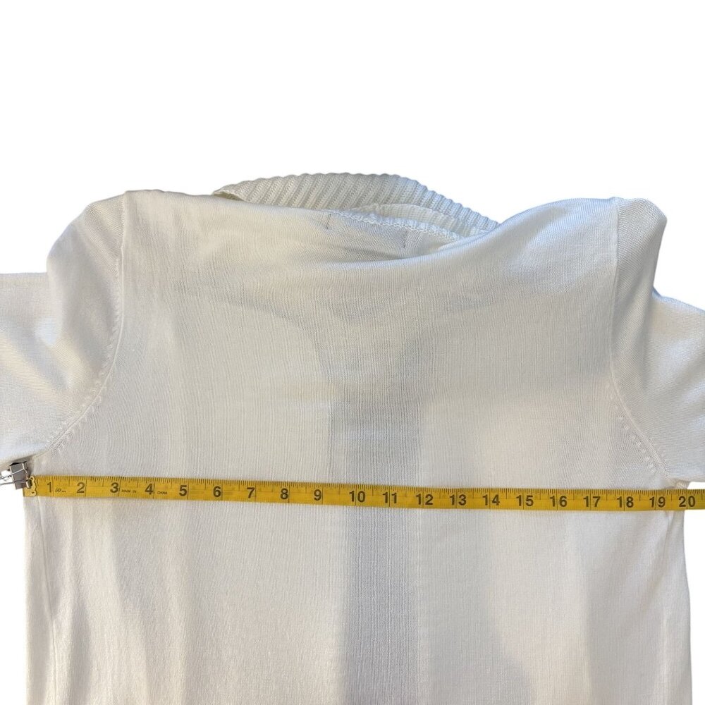 Joan Vass Ribbed Hem Open Front Cardigan Large Acrylic Rayon Blend White - Picture 10 of 12